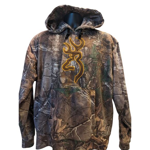 Browning Camo Hoodie Mens Large Pullover Hunting Sweatshirt Realtree Pattern - Picture 1 of 16